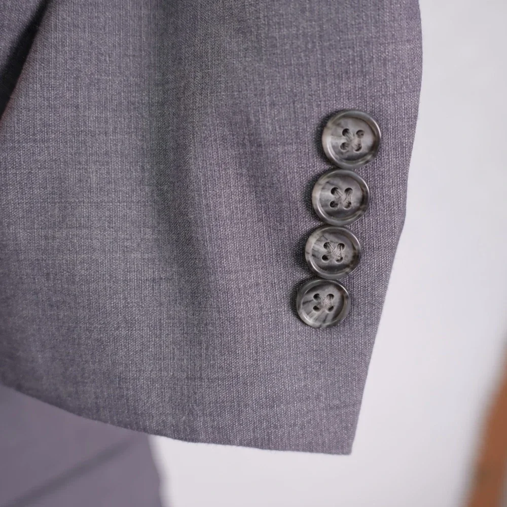 DAMAGED Pronto Uomo Polyester Wool Suit Jacket‎ Gray 44R Tagged 46R  2 Button